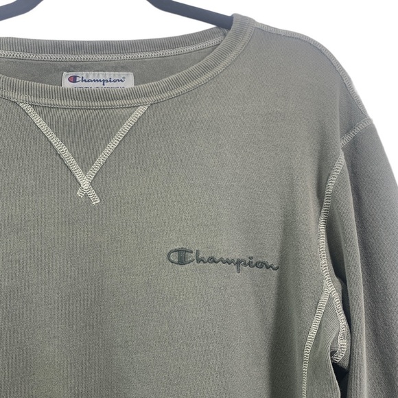 Champion Topstitch Crew Neck Sweatshirt - Olive Green, Size Small - Picture 3 of 9